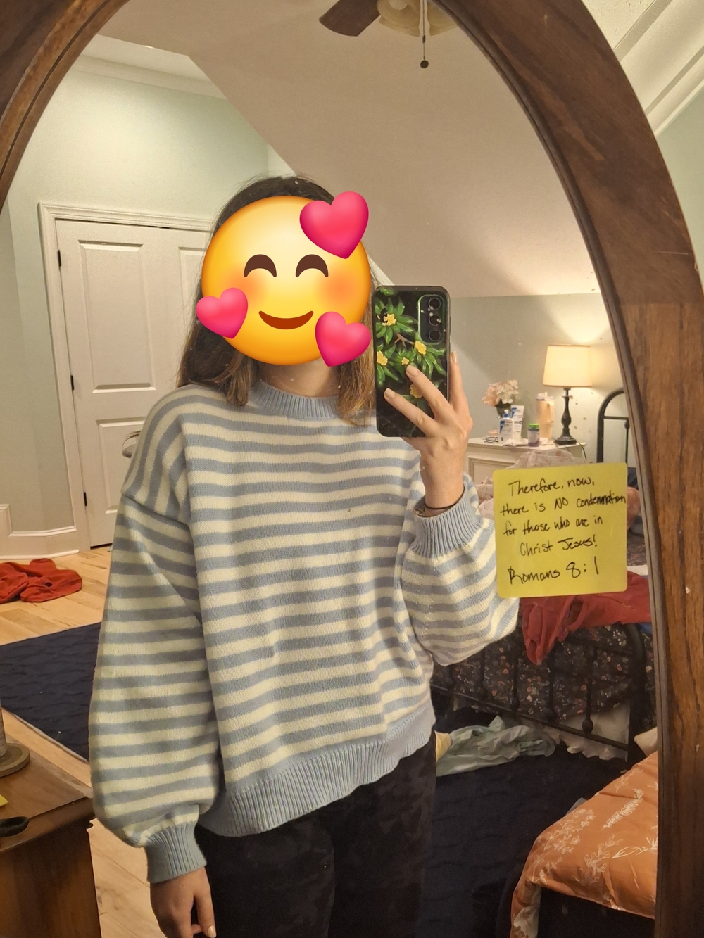 Trending Light Blue and Cream Striped Women's Pullover Sweater